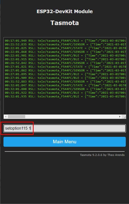 Tasmota command execution