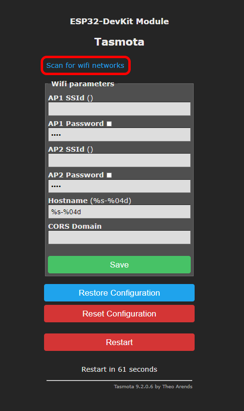 Tasmota WiFi Configuration