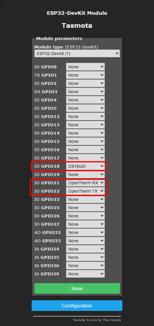 Tasmota OpenTherm Module Configuration